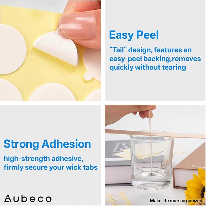 3200Pcs Candle Wicks for Candle Making, Heat Resistant, with Tail | Double-Sided,, Easy to Peel, Secure Hold, Ideal for Candle Making & DIY Crafts, Gift Making
