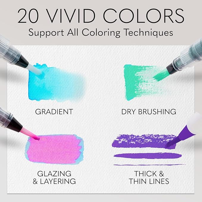 CHROMATEK 22 Watercolor Pens Set | 2 Aquapens & 20 Unique Colors | Brush Pens | Easily Blendable, Vivid, Smooth | Professional Art Supplies