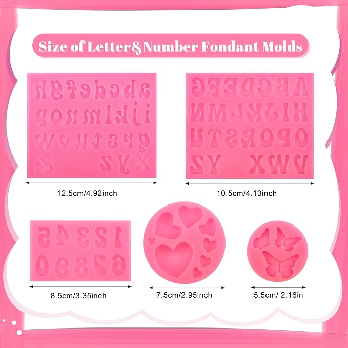 Pimoys 5 Pcs Silicone Letter & Number Molds for Candy Cake Wax