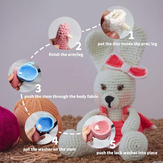 RuWfpz Doll Joints for Amigurumi Crochet 15mm 20 Sets Plastic White 5/8"