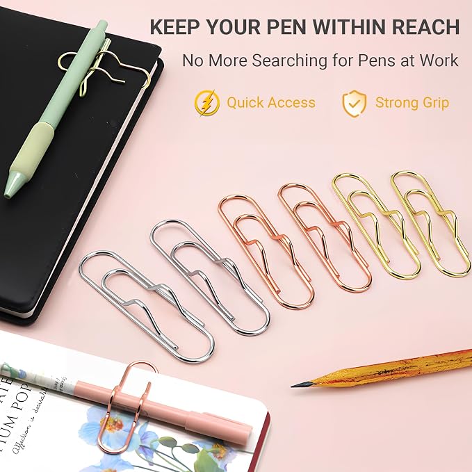 Paper Clip Pen Holder, Fits Notebooks, Journals & Planners, 6 Pack