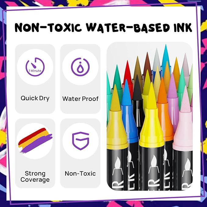 120 Colors Dual Tip Acrylic Paint Markers,Fine Tip and Brush Tip Permanent Acrylic Paint Pens For Rock Painting, Canvas, Wood, Glass, Ceramic, Fabric, Plastic, Egg, Scrapbook,Art Painting Supplies Kit