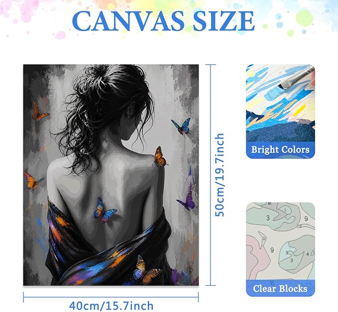 MIRCVSH People Paint by Numbers Kit for Adults,Girl's Back Paint by Number Kits for Adults Beginner,DIY Unframed Girl and Butterfly Watercolor Oil Painting Kits for Home Wall Decor 16x20 Inch.