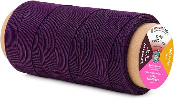 Mandala Crafts 50M 1mm Purple Round Waxed Thread for Leather Sewing