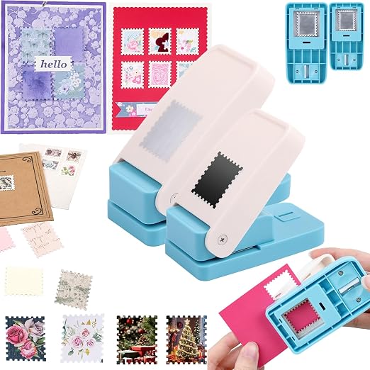BAOFALI 2Pcs/Set Stamp Puncher 1.25x1.5inch &1x0.8inch Rectangular Postage Stamp Punch |Stamp Hole Puncher| Lever Action Paper Punches for Crafting Scrapbooking DIY Card Making Arts Crafts Supplies