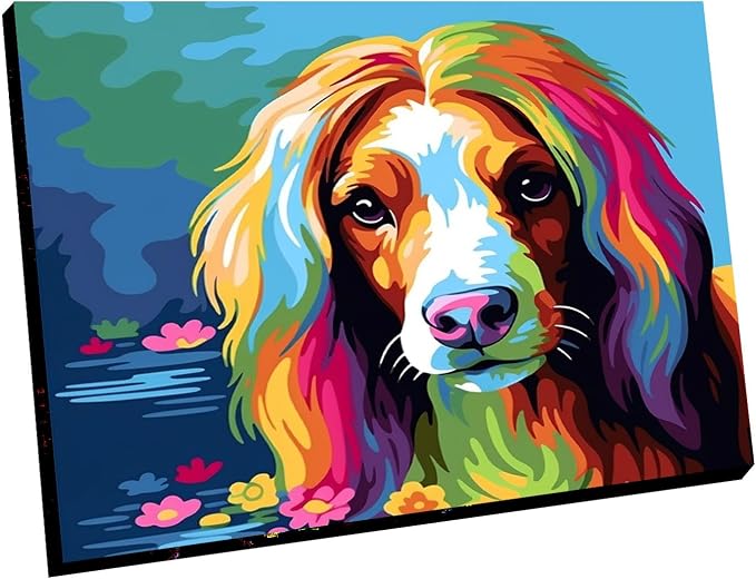 Maomaomi Wooden Framed Paint by Numbers DIY Acrylic Painting Kit for Kids & Adults Beginner – 16" Wx12 L Mimi Dog Pattern