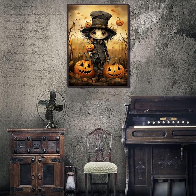 Halloween Paint by Numbers for Adults with Framed Canvas-with Wooden Easel,Paint by Numbers Kits Framed Canvas,DIY Acrylic Oil Painting Kits with Brushes Nice Gift Box for Home Wall Decor(12x16 Inch)