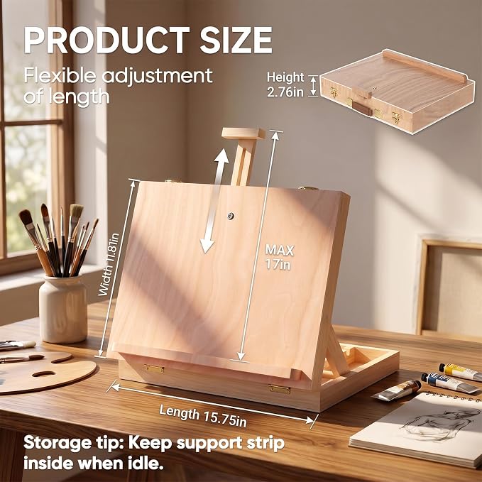 XiaZ Tabletop Easel,Easel for Painting, Adjustable Angle Wooden Art Easels, Portable Painting Easels for Beginners and Professionals, Art Supplies for Adults Student Artist