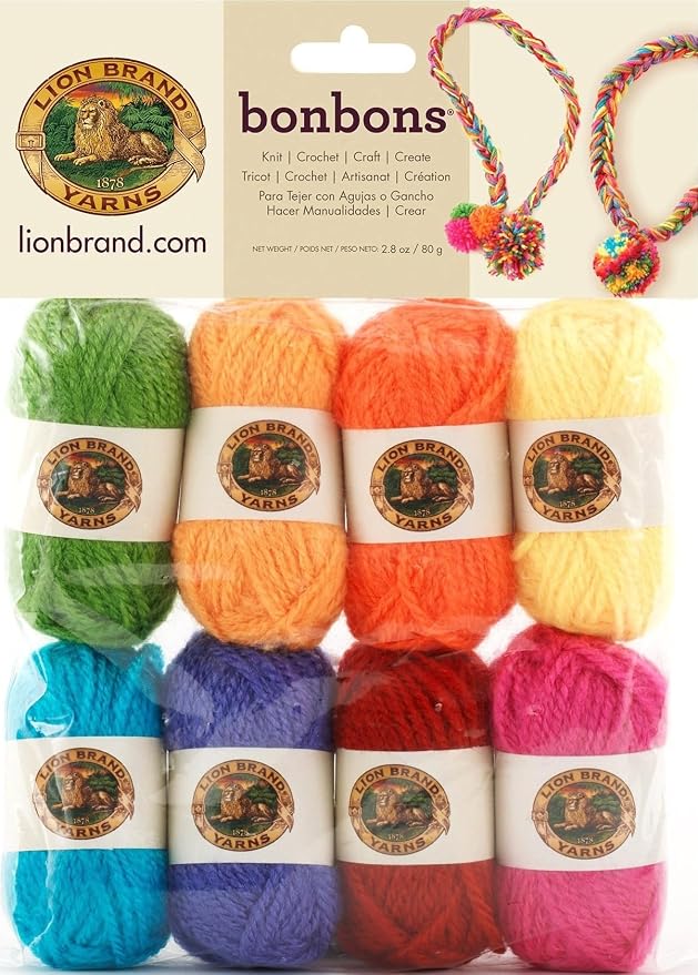 Lion Brand Yarn Lion Brand Bonbons 680 Crayons | Small, Colorful, Lightweight Yarn Skein Pack for Colorwork, Embroidery, Friendship Bracelets, DIY Projects