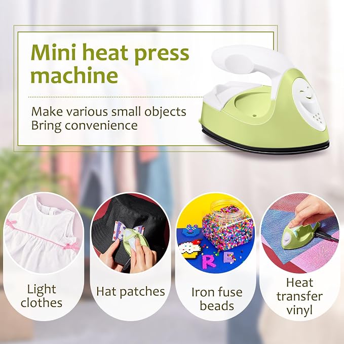 Honoson Mini Craft Iron Mini Heat Press Small Iron 3.93 x 2.36 x 2.76 in Portable Handy Tiny Flatiron with Charging Base Accessory for Fuse Bead Patch DIY Heat Transfer Vinyl(Fruit Green)