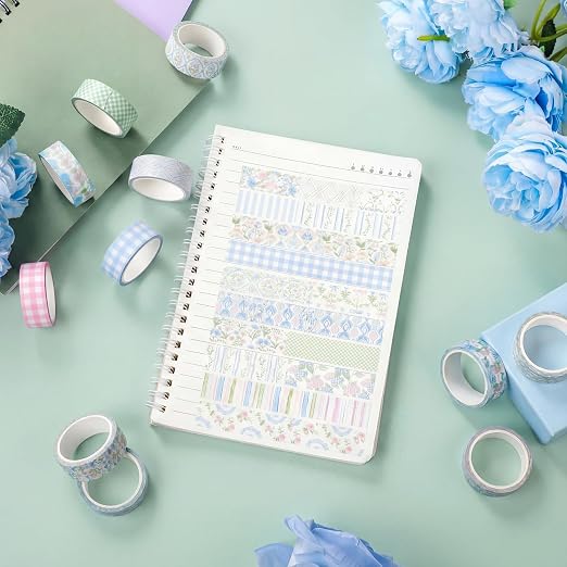 Gueevin 24 Rolls Floral Washi Tapes Set Scrapbook Supplies, Flower and Bows | 15 mm Watercolor Flower Washi Tapes, Back to School DIY Craft Arts, Junk Journaling Planner Gift Wrapping Supplies