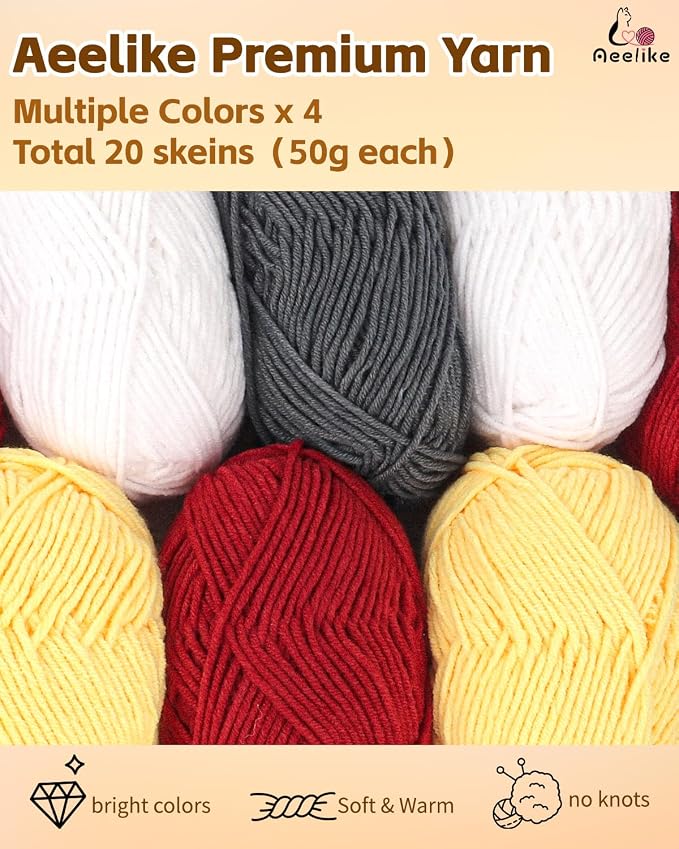 Aeelike Crochet Blanket Kit for Beginners, Colorful Mosaic Stripe,42PCS