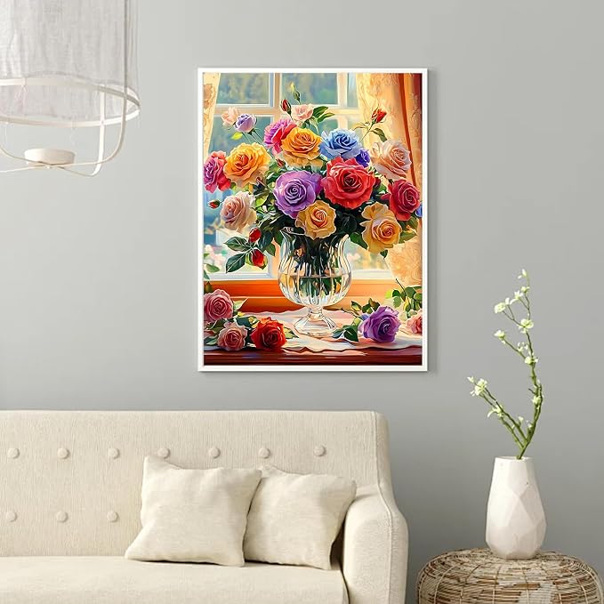 Ycydilirab Flower Diamond Art Kits for Adults-Diamond Paintings for Adults,Flowers DIY Gem Art for Adult Perfect for Relaxation and Home Wall Decor 12x16inch
