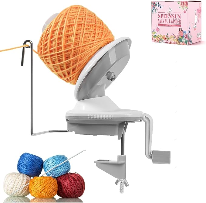 SPEENSUN 3.5 OZ Yarn Ball Winder, Low Noise Spinner for Crocheting, Grey | ABS Manual Ball Maker with Non-Slip Table Clamp, Easy Install Knitting Tool, Smooth Operationfor Yarns Below Size 5