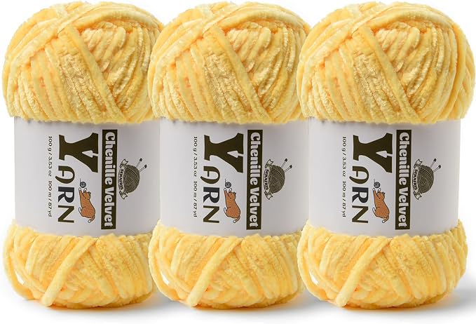 Chenille Crochet Light Yellow Yarn 3 Pack
