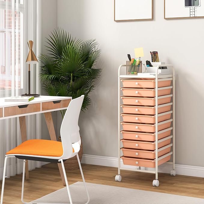 COSTWAY 10-Drawer Rolling Storage Cart, Utility Mobile Trolley