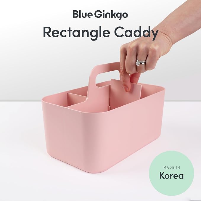 BLUE GINKGO Stackable Organizer Caddy, Rectangle, Pink, Made in Korea