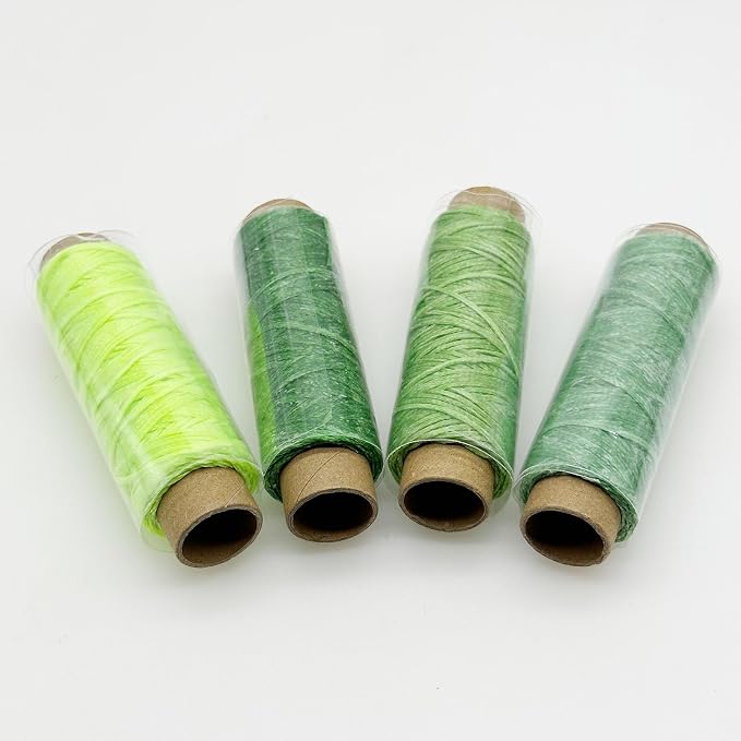 4 PCS Leather Sewing Waxed Thread, Each of 33 Yards 150D Sewing Thread Cord for Leather Craft DIY Supplies, Shoes Repairing, Light Green, Dark Green, Grass Green, Bright Green