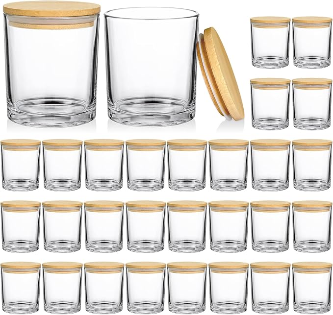 SUPMIND 30 Pack 7oz Glass Clear Candle Jars with Lids for Making Candles | Empty Candle Jars with Bamboo Airtight Lids, Bulk Candle Containers for Making Candles Business, 7 Fl.oz