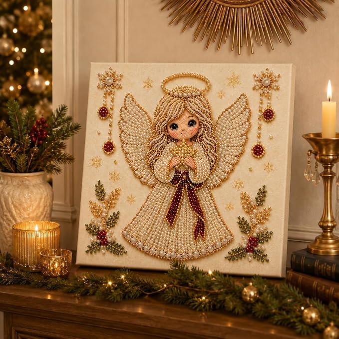LJSCQF DIY Christmas Pearl Diamond Painting Art Kit with Frame, Home Wall Decor Art Craft Kit, Holiday Christmas Wall Decor, Handmade Home Decoration Gift (Wings, 7.8x7.8in)