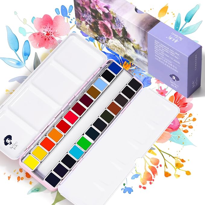 Paul Rubens Watercolor Paint Set Artist Grade, 24 Vivid Floral Colors | High Lightfastness & Unmatched Transparency, Portable Metal Case Art Supplies for Artists Beginners Hobbyists Students