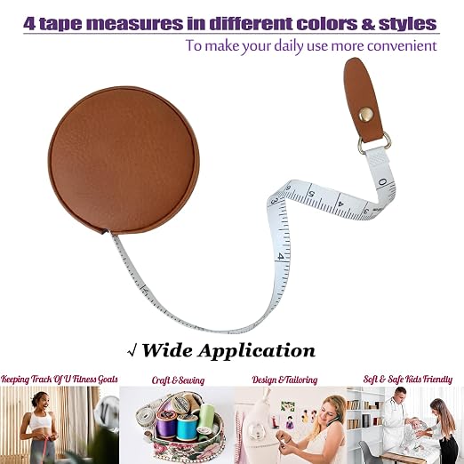 Tape Measure for Body Measuring Medical Body Cloth Tailor Craft Dieting Measuring Tape, 60 Inch/1.5 M Dual Sided Measuring Tape for Body Fabric Sewing（2 Pieces，Brown）