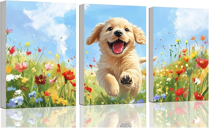 3 Piece Paint by Numbers Kit for Kids Easy Kid Paint by Number Kits Ages 8-12 Dog DIY Painting Kits for Kids Age 4-8 Beginner Paint by Number Canvas with Frame Children Color by Numbers Kit 8x12 Inch
