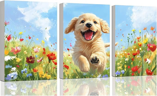 3 Piece Paint by Numbers Kit for Kids Easy Kid Paint by Number Kits Ages 8-12 Dog DIY Painting Kits for Kids Age 4-8 Beginner Paint by Number Canvas with Frame Children Color by Numbers Kit 8x12 Inch