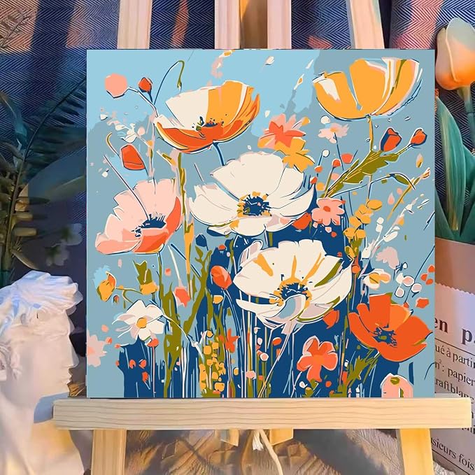 ICYANART Paint by Numbers for Adults Framed, Flowers Number Painting 8x8In