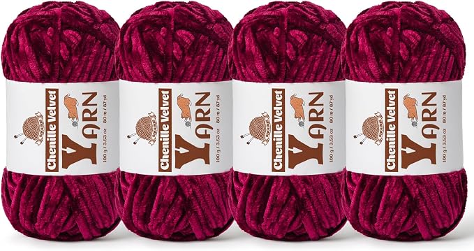 Chenille Crochet Burgundy Yarn 4 Pack