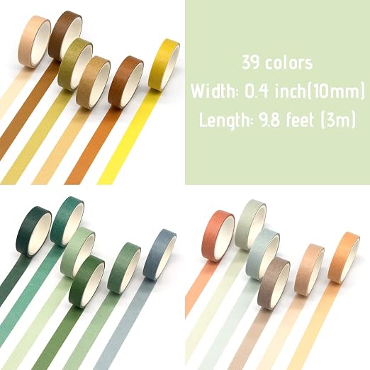 MOOKER 39 Rolls Washi Tape Set - Morandi Colored Masking Tape, Thin Vintage Tape for Journaling, Scrapbooking Supplies, Crafts Aesthetic, Gift (Nature Color 10mm)
