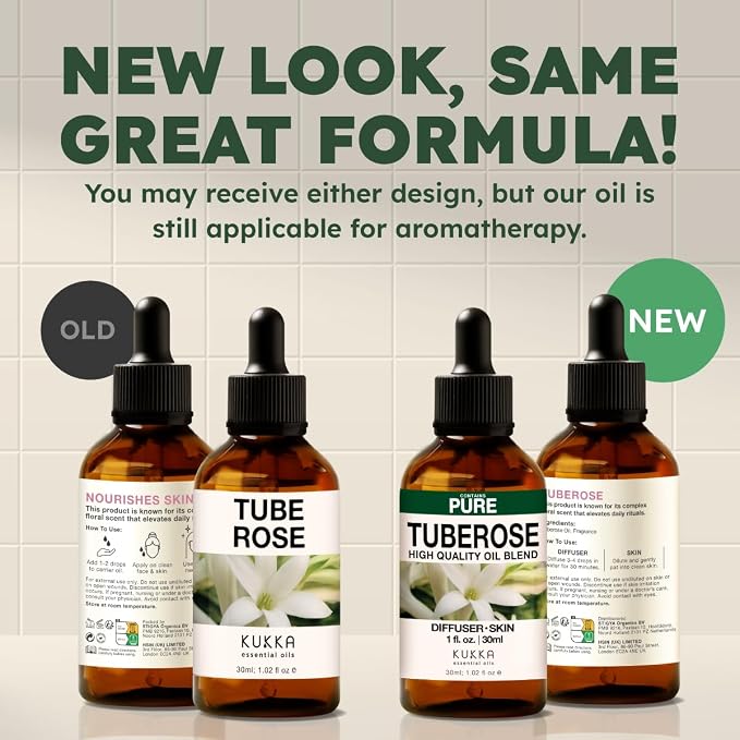 Kukka 100% Pure Tuberose Essential Oil for Skin, Diffuser, 1.02 Fl Oz | Undiluted Tuberose Oil for Perfume Making, Hair Care, Skin Care & Diffuser Aromatherapy with a Luxurious Floral Scent