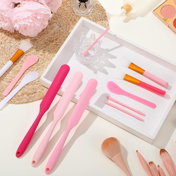 Patelai 12 Pcs Silicone Stir Sticks Kit, Silicone Epoxy Brushes, Stir Tool Sticks, Mixing Spoon, Scraper DIY Crafts Tools for Resin Epoxy Liquid Paint (Pink)