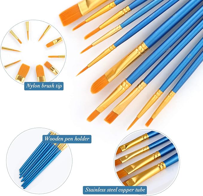 AROIC 200 Pcs Paint Brushes, Nylon Hair Brush Set for Oil and Watercolor | Acrylic Bulk Paint Brushes for Beginners & Artists, Kids Drawing Kit, Perfect for Canvas Rock Painting Art Supplies(20 Packs)
