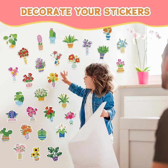 Labeol Diamond Art Kits for Kids Boys and Girls Ages 6-8-10-12 Easy to DIY Creative Diamond Art Sticker Craft by Numbers Kits for Kids and Adult Beginners (Potted Plant)
