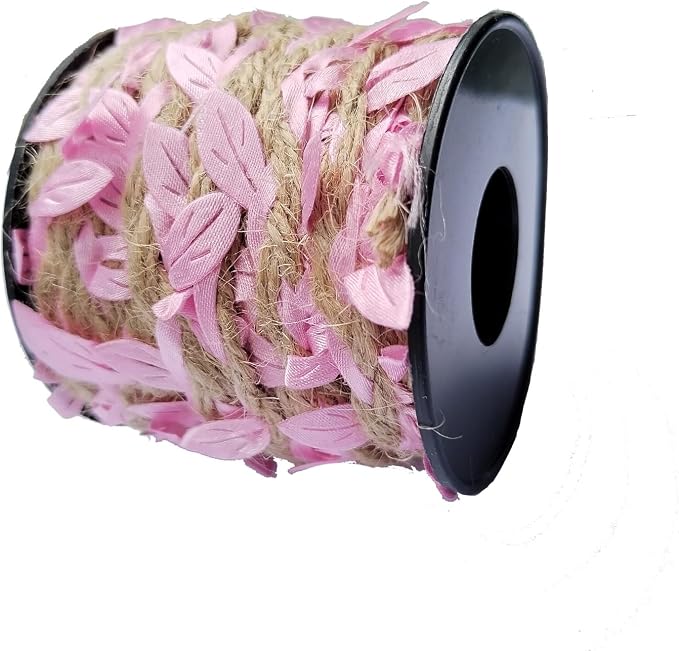 33 feet Natural Twine Pink Leaf Jute 3ply 2MM Rope Hemp Burlap Ribbon String Heavy Duty Hanging Gardening Decoration or for Arts and Crafts