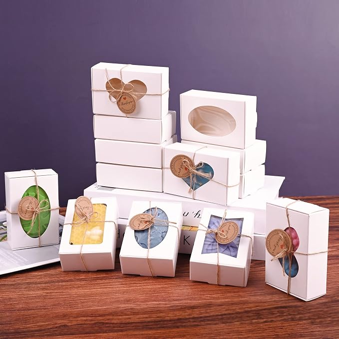 Soap Boxes for Homemade Soap, Soap Packaging Gift Box with Window | 3.54 X 2.36 X 1.18 Inch Soap Packaging Gift boxes White with Window, Small Rectangular Soap Boxes (32PCS)