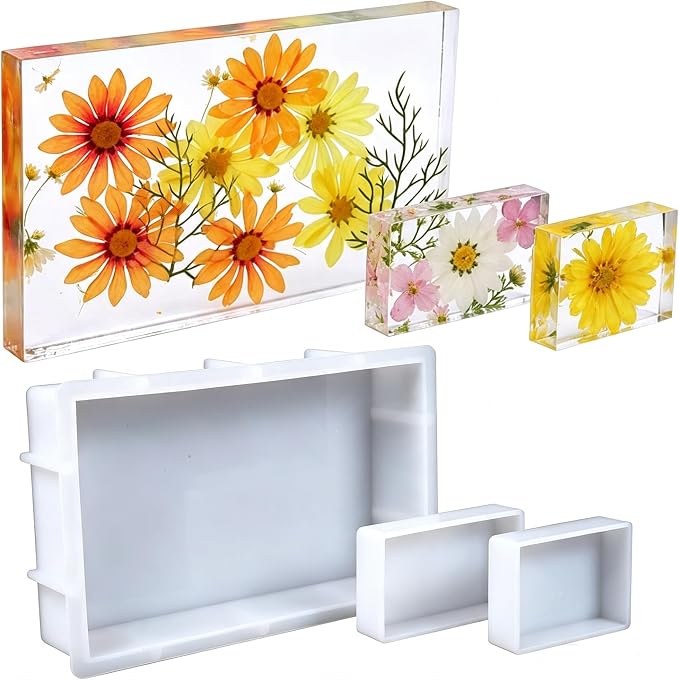 3 Pcs Rectangular Silicone Molds for Resin, Large Resin Mold Glossy Deep Square Molds 9.6''x 6.6'' w. 4''x 2.7'' w. 3.1''x 2.5'' w, Deep Epoxy Resin Molds for Flowers Preservation, Resin Casting