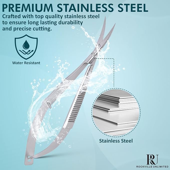 Micro Scissors 5.5" Curved Set of 3 Stainless Steel Embroidery Scissor Extra Sharp Sewing Arts & Craft Applique Stitch Cutting for Grooming Eyebrow Eyelash and Spring Action Squeeze Scissors.