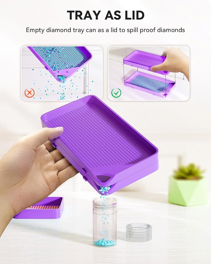 ARTDOT 30-Piece Stackable Tray Set Diamond Art Kits for Adults, Interlocking Diamond Painting Accessories and Tools(Purple)