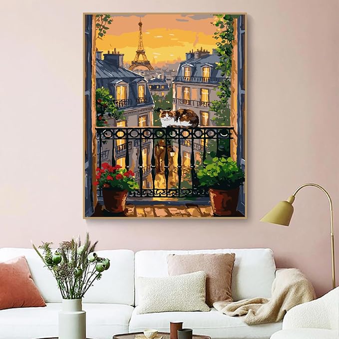 ZRIZQ Paint by Numbers Kit for Adults Beginner,City Scape,16x20 | Full set with wooden brushes,rolled canvas,rich paints.Calming activity.Beginner friendly.Just open and paint.