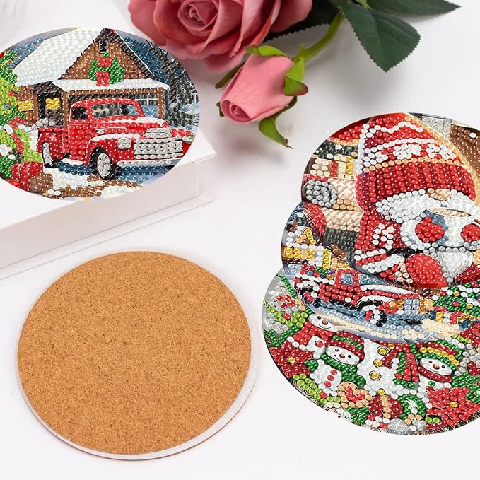 mrpwnle 8 Pcs Diamond Art Coasters Christmas Diamond Painting Coasters