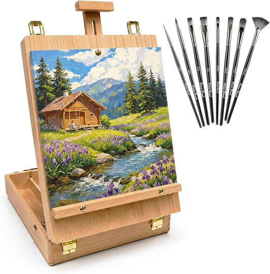 Table Easel Sketchbox Easel with Paint Brushes for Painting | Tabletop Easel Easy to Store Art Easel for Beginners Art Lovers