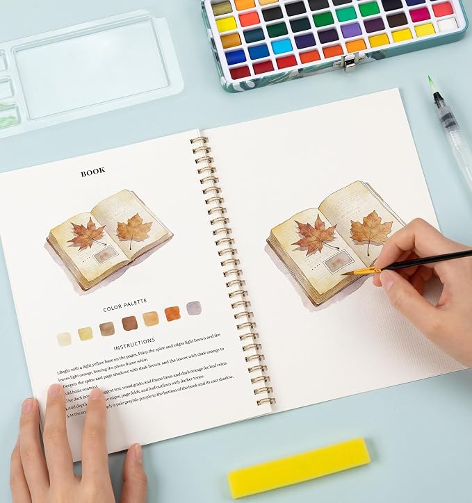 Watercolor Workbook with 12 Nature Patterns, 50 Colors Watercolor Paint Set | Water Coloring Book, Beginner-Friendly Watercolor Workbooks for Creative Exploration Gift for Adults