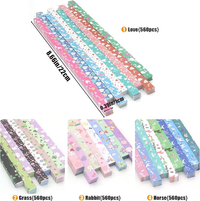 2240 Sheets Origami Star Paper Strips, 4 Cartoon DIY Handcrafts MingQiEven