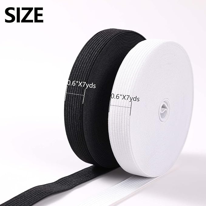 XKDOUS Elastic Band for Sewing, 0.6 Inch 14 Yards, 2 Roll,Black and White