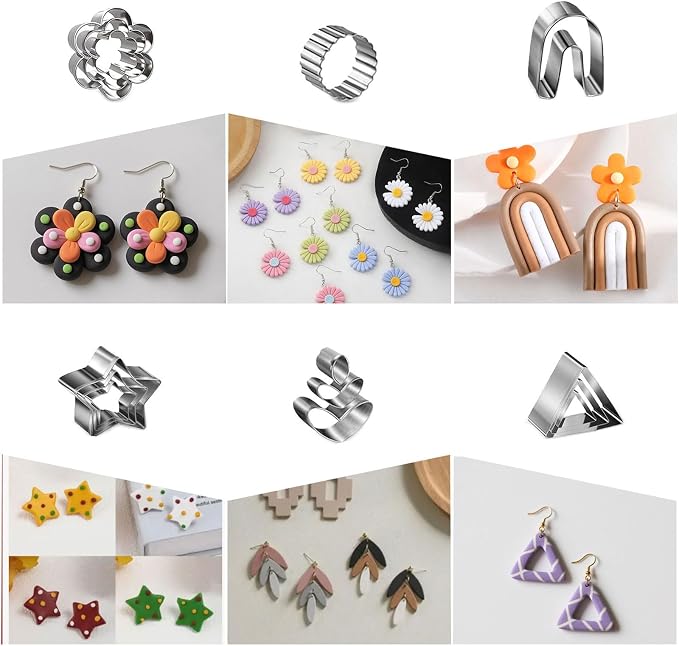 Fesorsi 782 Pcs Clay Earring Making Kit, 49 Polymer Clay Molds Stainless Steel, Polymer Clay Tools with 8 Circle Cutters, 1 Clay Letter Stamps and 710 Pcs Earring Accessories for DIY Jewelry