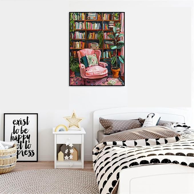 Clendo Pink Room Paint by Number for Adults Beginners, Study Room Adults Paint by Numbers Kits on Canvas, DIY Oil Painting Acrylic Paints for Home Wall Art Decor(16x20inch)