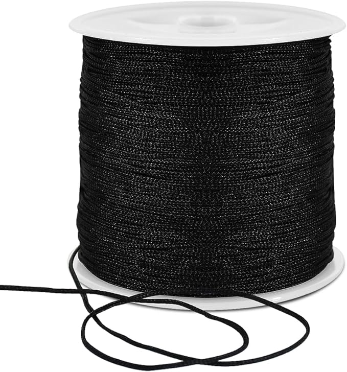 TONIFUL Nylon String Satin Cord for Necklace Bracelet Beading 1mm Black | 100yd Non elastic durable non fading, for Jewelry Making Thread Rattail Macrame Trim Kumihimo Chinese Knot Craft Tags Hanging