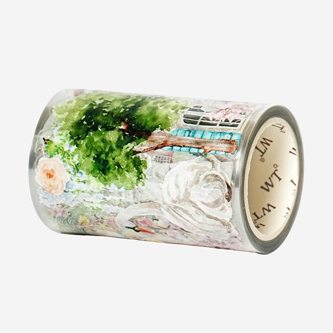 WT Pre-Cut French Courtyard Wide PET Tape, Single Roll, Romantic European Courtyard Style with Floral Designs, Transparent Decorative Tape for Journaling, Scrapbooking, Planner, DIY Crafts